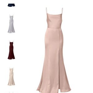 Satin cowl neckline  spaghetti strap bridesmaid dress